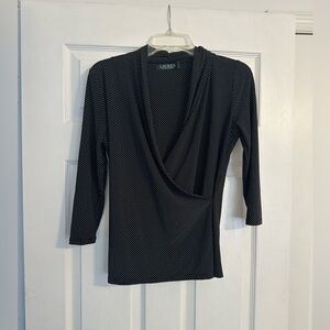 Ralph Lauren Black and White Dotted Wrap Look Top